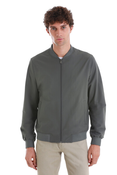 Haki Slim Fit Düz Baharlık Bomber Mont - 4