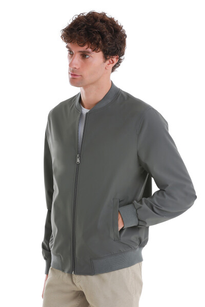Haki Slim Fit Düz Baharlık Bomber Mont - 5