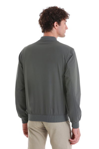 Haki Slim Fit Düz Baharlık Bomber Mont - 8