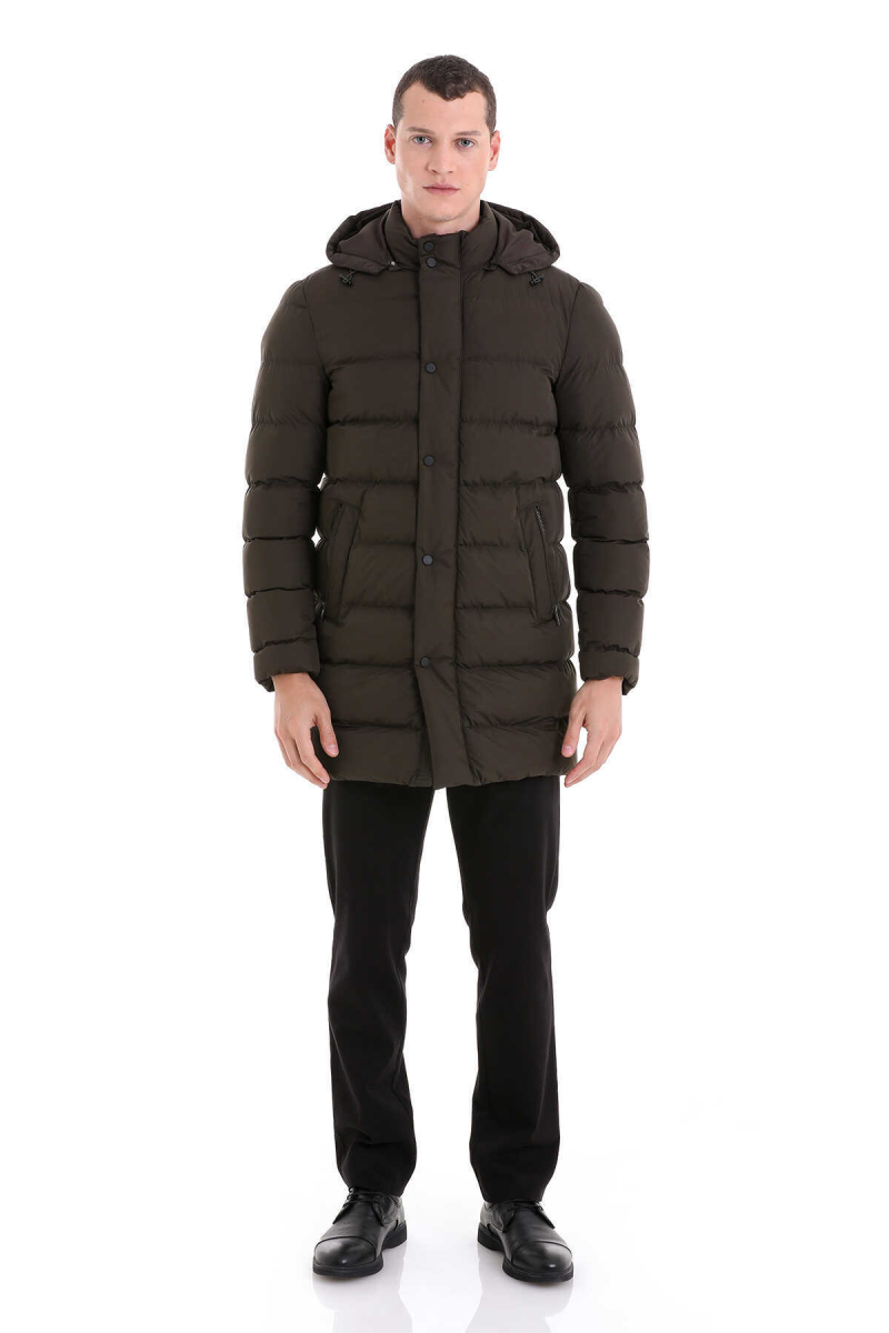 Haki Slim Fit Hakim Yaka Kapüşonlu Kaban - Hatem Saykı (1)