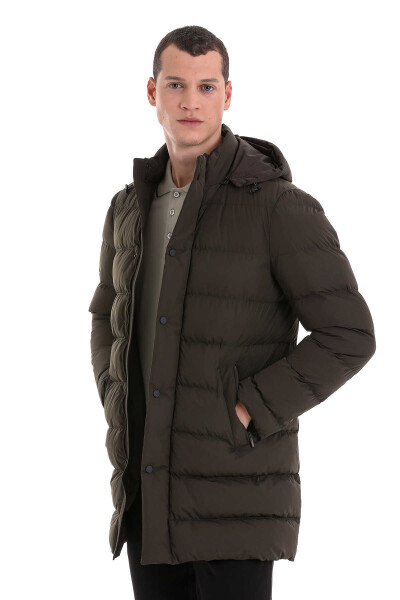 Haki Slim Fit Hakim Yaka Kapüşonlu Kaban - 3