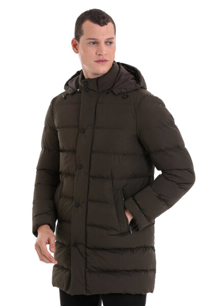 Haki Slim Fit Hakim Yaka Kapüşonlu Kaban - 4