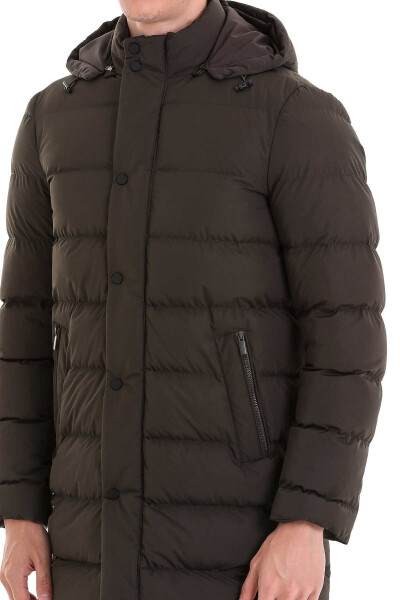 Haki Slim Fit Hakim Yaka Kapüşonlu Kaban - 5