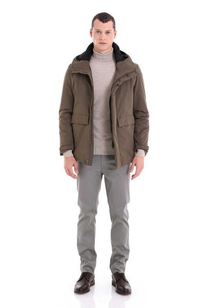 Haki Slim Fit Hakim Yaka Kapüşonlu Kaban - 2