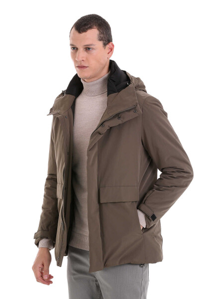 Haki Slim Fit Hakim Yaka Kapüşonlu Kaban - 3