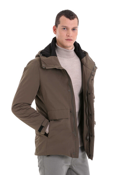 Haki Slim Fit Hakim Yaka Kapüşonlu Kaban - 4