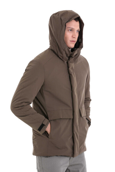 Haki Slim Fit Hakim Yaka Kapüşonlu Kaban - 5