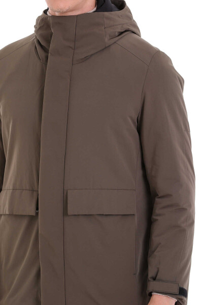 Haki Slim Fit Hakim Yaka Kapüşonlu Kaban - 6
