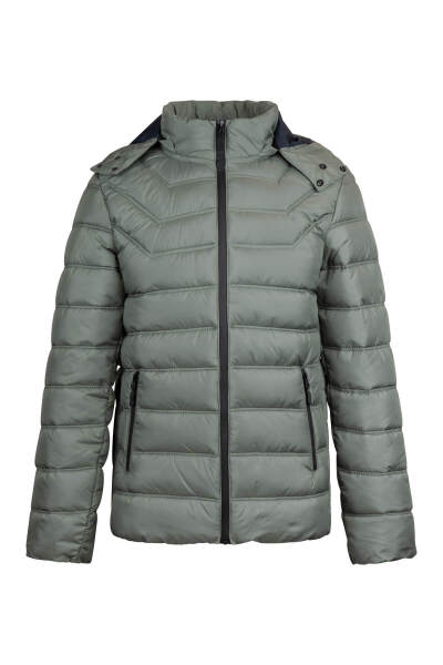 Haki Slim Fit Hakim Yaka Kapüşonlu Şişme Mont 