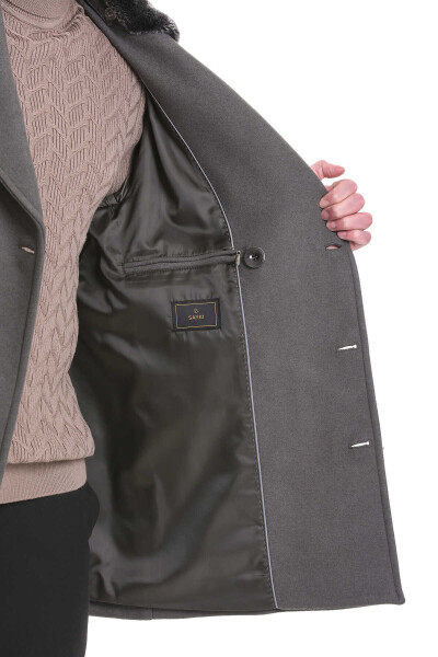 Haki Slim Fit Kürklü Kruvaze Kaşe Kaban - 6