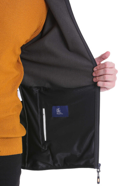 Haki Slim Fit Kapüşonlu Polar Mont - 4