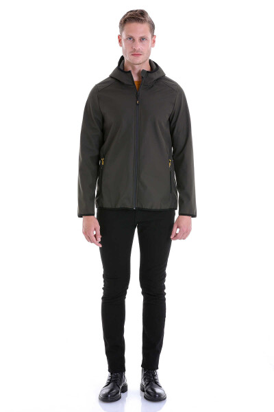 Haki Slim Fit Kapüşonlu Polar Mont - 3