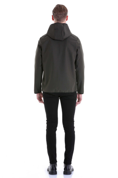 Haki Slim Fit Kapüşonlu Polar Mont - 5