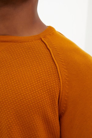 Hardal Slim Fit Pamuklu Bisiklet Yaka Triko Kazak - 3