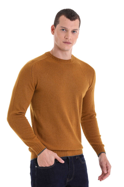 Sarı Regular Fit Bisiklet Yaka Yünlü Triko Kazak - 3