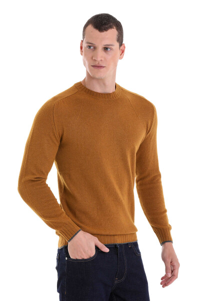 Sarı Regular Fit Bisiklet Yaka Yünlü Triko Kazak - 4