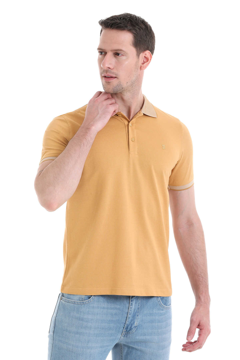 Sarı Regular Fit 100% Pamuklu Polo Yaka Tişört - HATEMOĞLU (1)