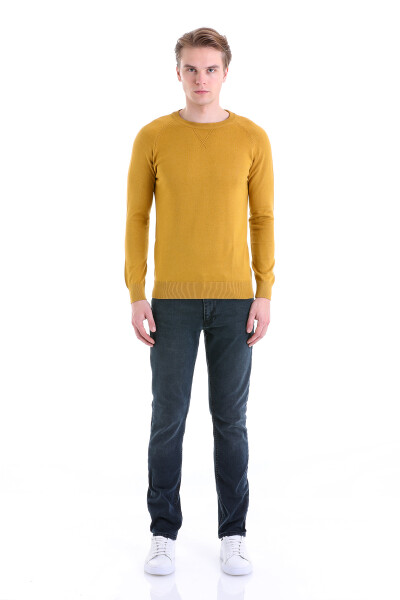 Hardal Slim Fit Pamuklu Bisiklet Yaka Triko Kazak - 4