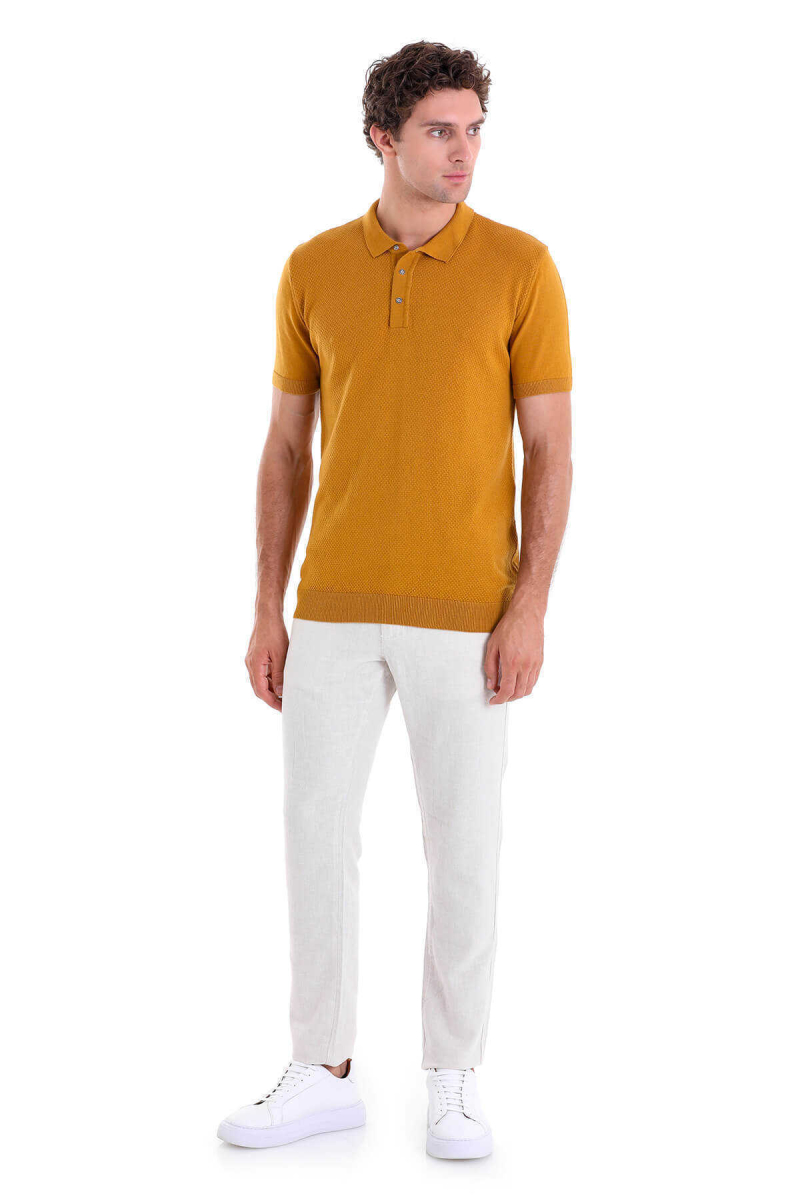 Kahverengi Regular Fit jakarlı Pamuklu Polo Yaka Tişört - Hatem Saykı (1)