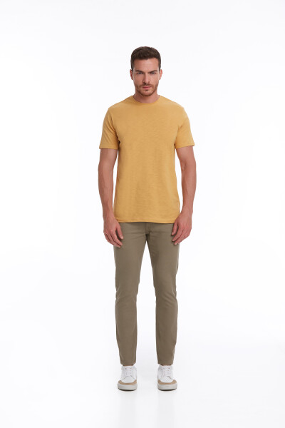 Sarı Slim Fit 100% Pamuk Bisiklet Yaka Tişört - 4