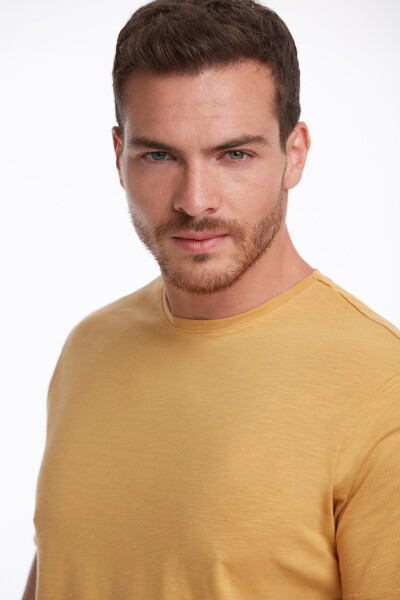 Sarı Slim Fit 100% Pamuk Bisiklet Yaka Tişört - 5