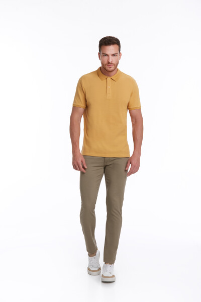 Sarı Regular Fit Petek Pamuklu Polo Yaka Tişört - 4
