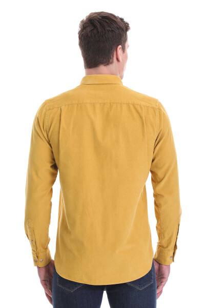 Sarı Slim Fit 100% Pamuklu Düğmeli Yaka Uzun Kollu Klasik Gömlek - 6