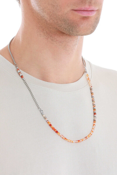 Doğal Taşlı Çelik Erkek Kolye - 2