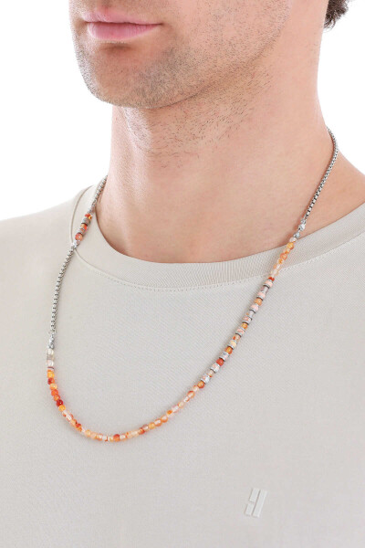 Doğal Taşlı Çelik Erkek Kolye - 3