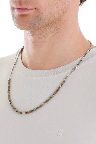 Doğal Taşlı Çelik Erkek Kolye - 3