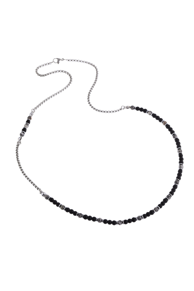 Doğal Taşlı Çelik Erkek Kolye - Hatem Saykı