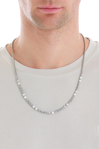 Doğal Taşlı Çelik Erkek Kolye 