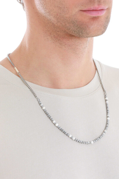 Doğal Taşlı Çelik Erkek Kolye - 2