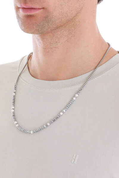 Doğal Taşlı Çelik Erkek Kolye - 3