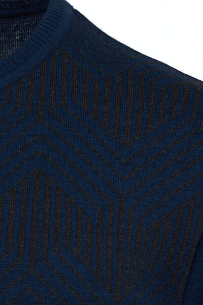 indigo Regular Fit Desenli Bisiklet Yaka Yünlü Kazak - 3