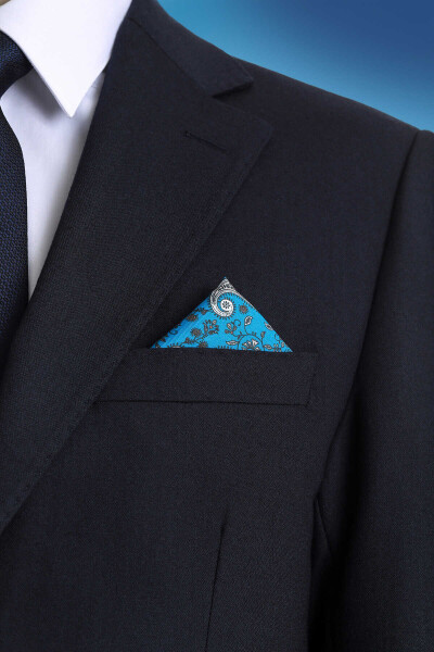 Indigo Desenli Klasik Saten Cep Mendili - 2