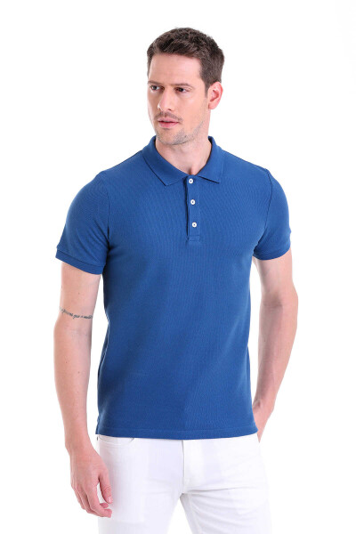 indigo Regular Fit Pirinç Örgü Desenli 100% Pamuk Polo Yaka Tişört 