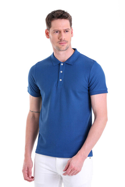 indigo Regular Fit Pirinç Örgü Desenli 100% Pamuk Polo Yaka Tişört - 2