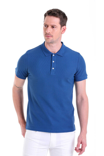 indigo Regular Fit Pirinç Örgü Desenli 100% Pamuk Polo Yaka Tişört - 3