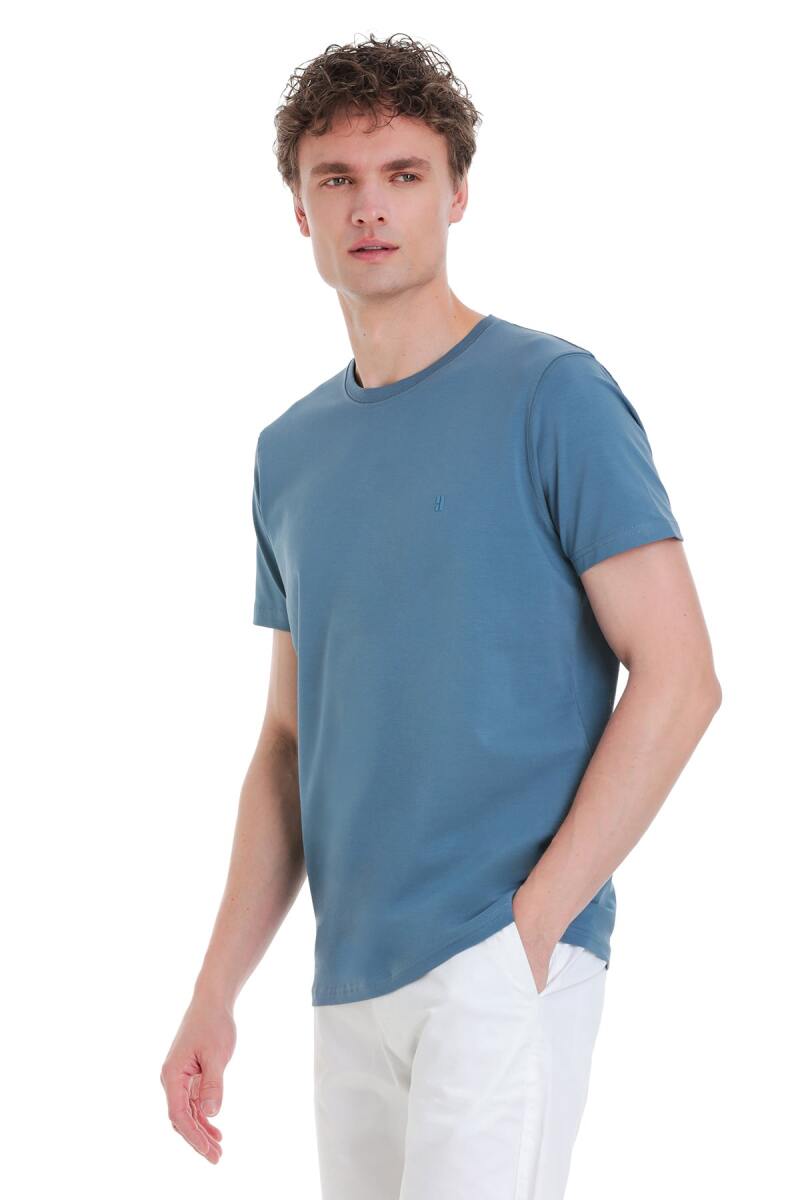 Mavi Regular Fit Bisiklet Yaka Pamuklu Tişört - HTML