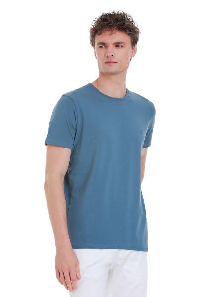 Mavi Regular Fit Bisiklet Yaka Pamuklu Tişört - 3