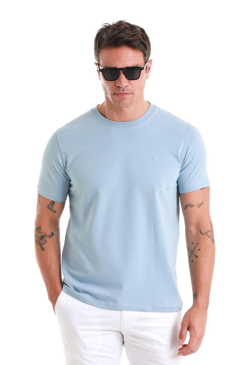 Mavi Regular Fit Bisiklet Yaka Pamuklu Tişört - HTML