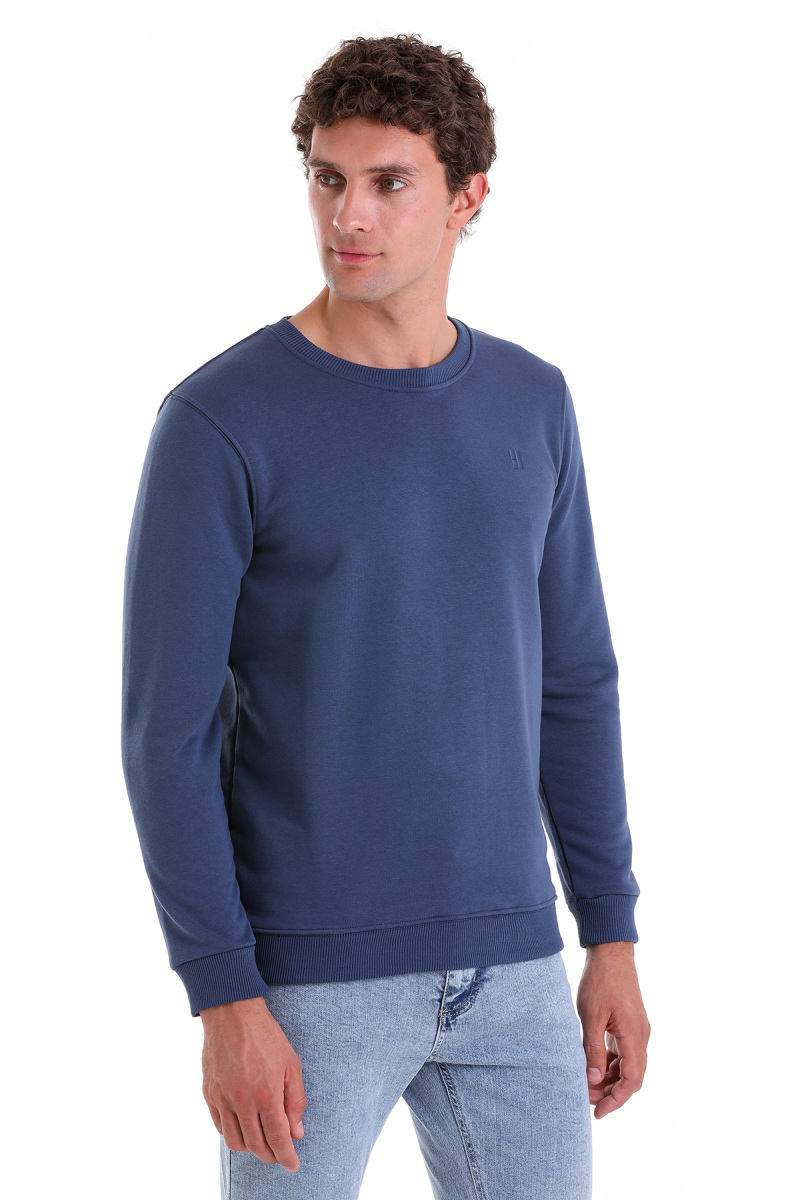 Mavi Regular Fit Düz Pamuklu Bisiklet Yaka Sweatshirt - Hatemoğlu (1)