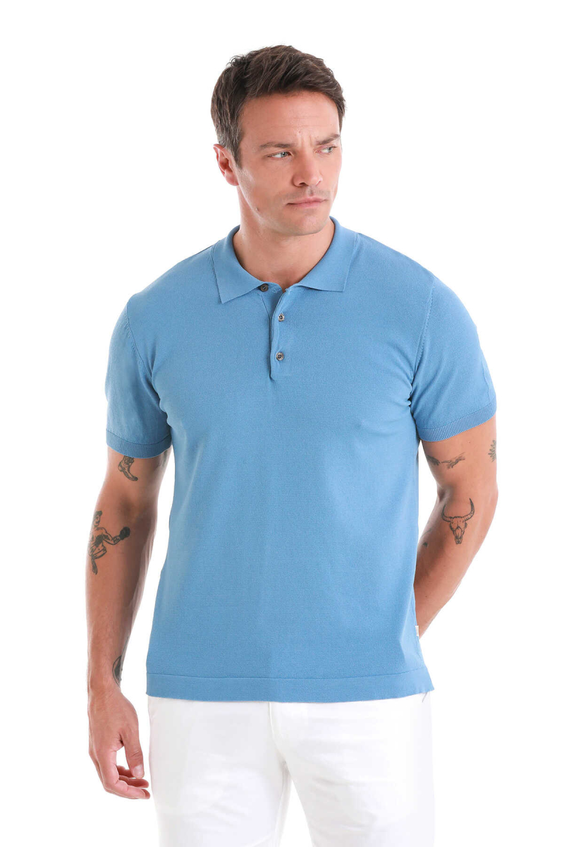 Mavi Regular Fit Polo Yaka Rayon Tişört - Hatem Saykı (1)