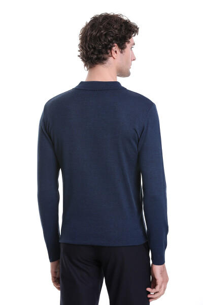 İndigo Regular Fit Polo Yaka Triko Kazak - 6