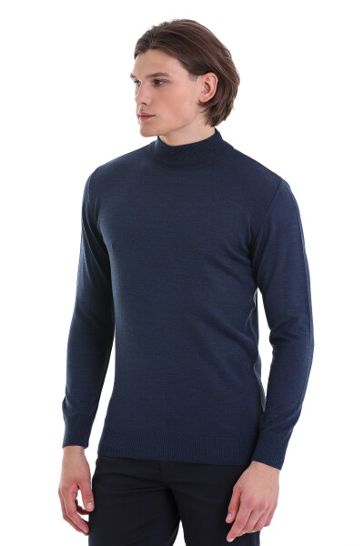 İndigo Regular Fit Yarım Balıkçı Yaka Yünlü Triko Kazak - 3
