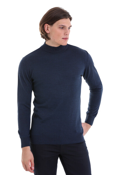 İndigo Regular Fit Yarım Balıkçı Yaka Yünlü Triko Kazak - 4