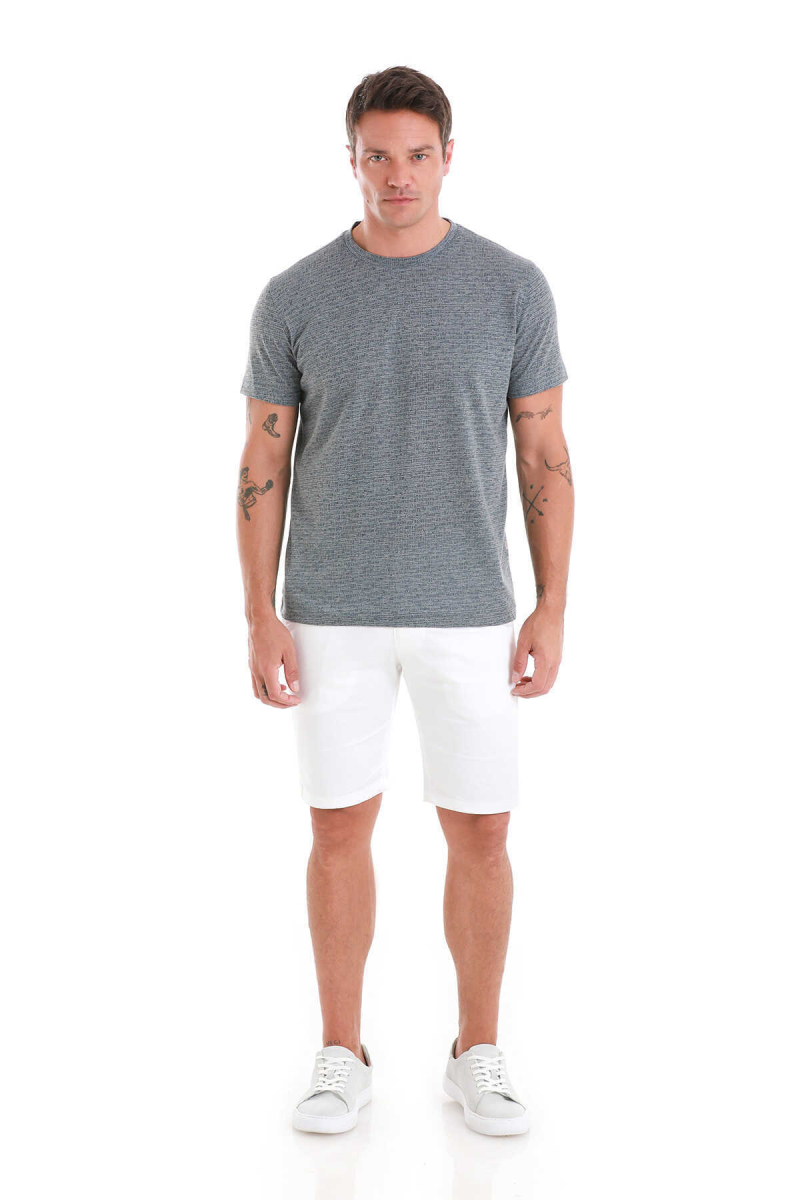 Gri Regular Fit Bisiklet Yaka Keten Tişört - Hatem Saykı (1)