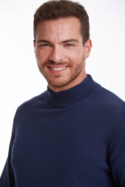 Mavi Regular Fit Düz 100% Pamuk Yarım Balıkçı Yaka Triko Kazak - 5