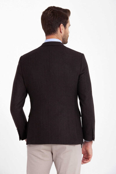 Kahverengi Balıksırtı Desen Slim Fit Ceket - 4